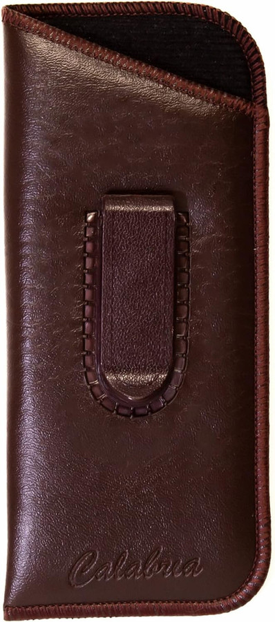 Image 1 of Wholesale Bulk Lot Calabria Slip-In Case w/Plastic Pocket Clip Faux Leather Felt Brown Men Women Eyeglass Pouch Sunglasses Holder