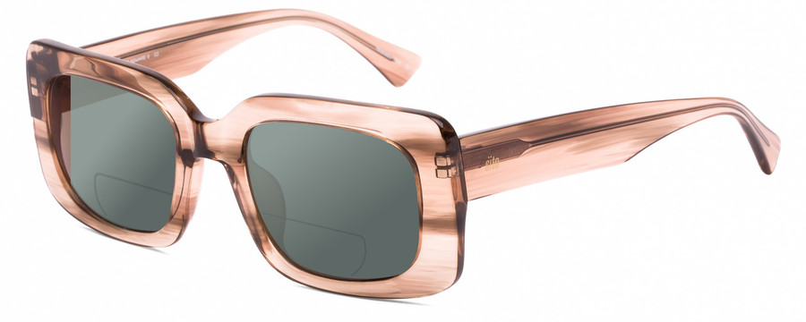 Profile View of SITO SHADES Indi Designer Polarized Reading Sunglasses with Custom Cut Powered Smoke Grey Lenses in Biscotti Brown Striped Crystal Unisex Square Full Rim Acetate 50 mm