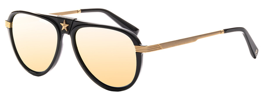 Profile View of Elton John CAPTAIN FANTASTIC Unisex Sunglass in Black/Polarized Red Mirror 56 mm