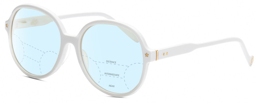 Profile View of Elton John DODGERS 1975 Designer Progressive Lens Blue Light Blocking Eyeglasses in White Unisex Round Full Rim Acetate 59 mm