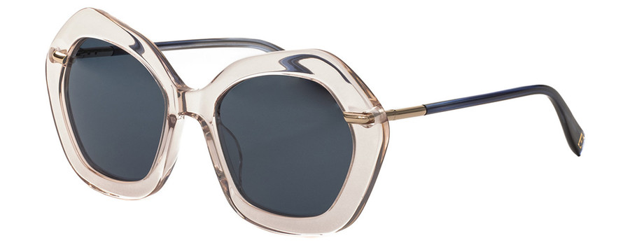 Profile View of Elton John A-LIST Women's Sunglasses Pink Crystal Navy Gold/Polarized Blue 55 mm