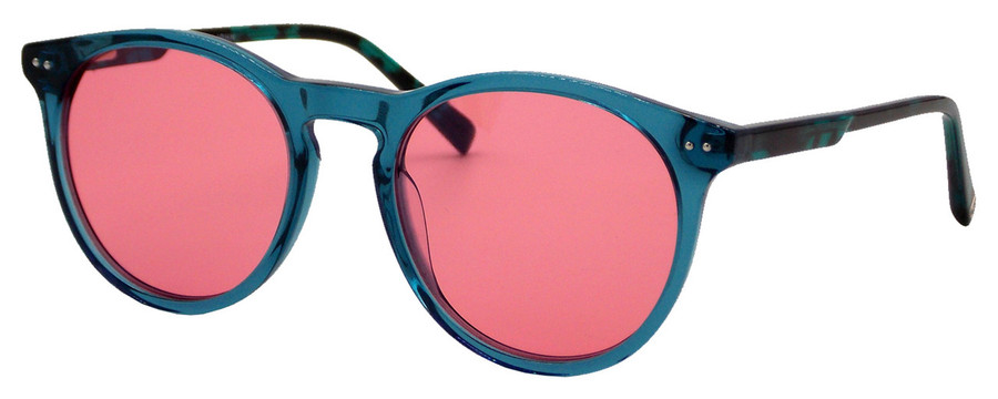 Profile View of Elton John CARIBOU Unisex Sunglasses in Blue Green Crystal/Pink Anti-Glare 51 mm