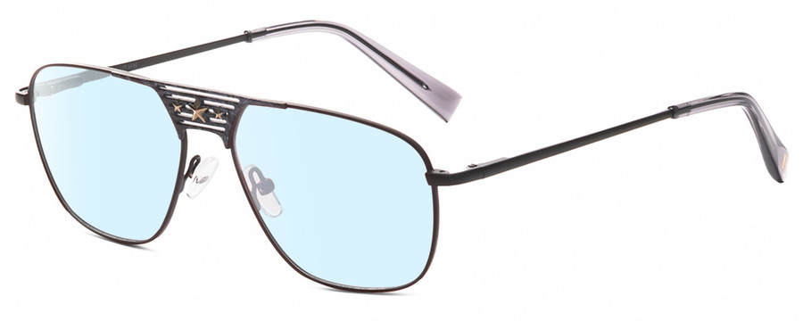 Profile View of Elton John CONCORDE Designer Blue Light Blocking Eyeglasses in Matte Gunmetal Black Unisex Pilot Full Rim Metal 56 mm