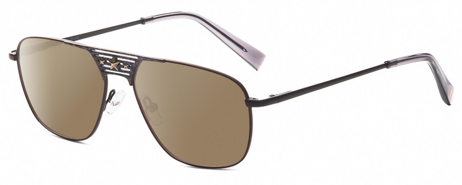 Profile View of Elton John CONCORDE Designer Polarized Sunglasses with Custom Cut Amber Brown Lenses in Matte Gunmetal Black Unisex Pilot Full Rim Metal 56 mm