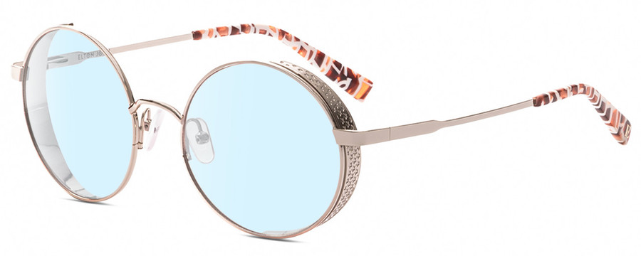 Profile View of Elton John HIPPIE Designer Blue Light Blocking Eyeglasses in Silver White Pink Mosaic Pattern Unisex Round Full Rim Stainless Steel 54 mm