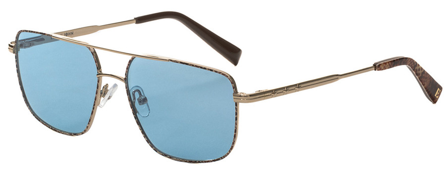 Profile View of Elton John KING Unisex Sunglass Gold Beige Brown Snakeskin/Blue Anti-Glare 55 mm