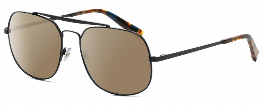 Profile View of Elton John LEMANS 2 Designer Polarized Sunglasses with Custom Cut Amber Brown Lenses in Satin Black Unisex Pilot Full Rim Metal 57 mm