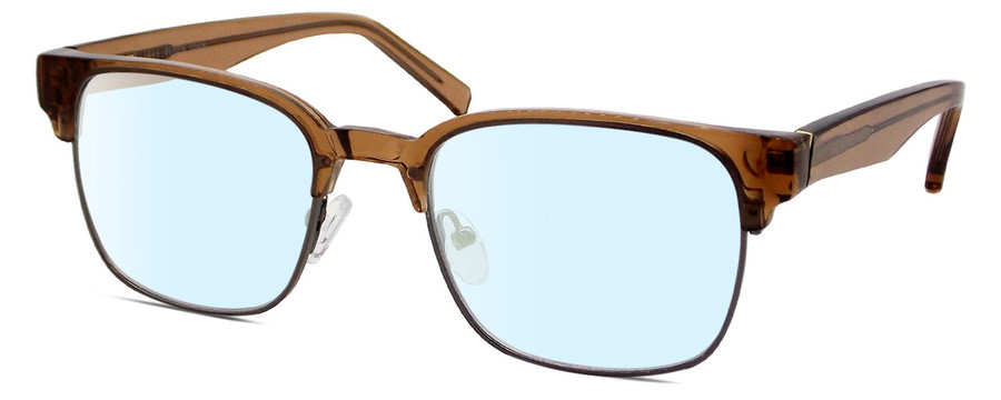 Profile View of Elton John PRIZE WINNER Designer Blue Light Blocking Eyeglasses in Brown Crystal Black Gunmetal Unisex Panthos Full Rim Acetate 52 mm