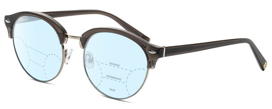 Profile View of Elton John WOODSTOCK Designer Progressive Lens Blue Light Blocking Eyeglasses in Moss Brown Grey Crystal Silver Unisex Oval Full Rim Metal 53 mm