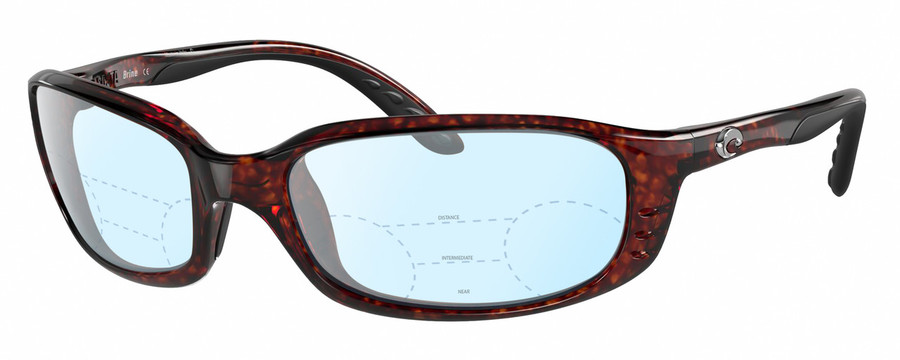 Profile View of Costa Del Mar Brine Designer Progressive Lens Blue Light Blocking Eyeglasses in Brown Tortoise Havana Black Unisex Oval Full Rim Acetate 59 mm
