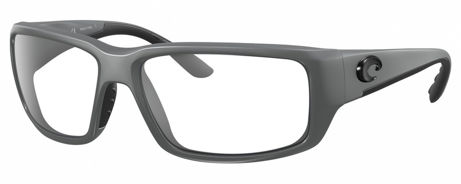 Profile View of Costa Del Mar Fantail Designer Reading Eye Glasses in Matte Gray Black Unisex Rectangular Full Rim Acetate 59 mm