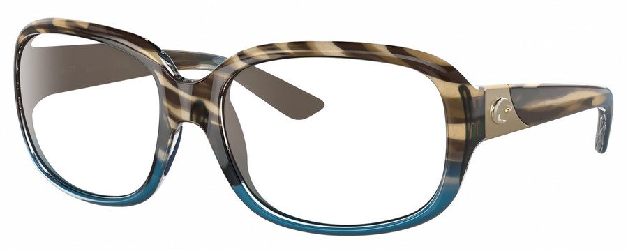Profile View of Costa Del Mar Gannet Designer Reading Eye Glasses in Shiny Brown Clear Blue Crystal Wahoo Gold Ladies Square Full Rim Acetate 58 mm