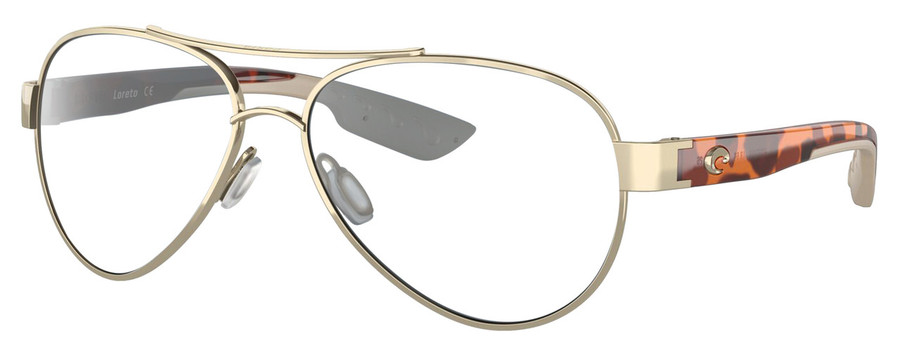 Profile View of Costa Del Mar Loreto Designer Reading Eye Glasses with Custom Cut Powered Lenses in Rose Gold Auburn Brown Tortoise Havana Beige Ladies Pilot Full Rim Metal 56 mm