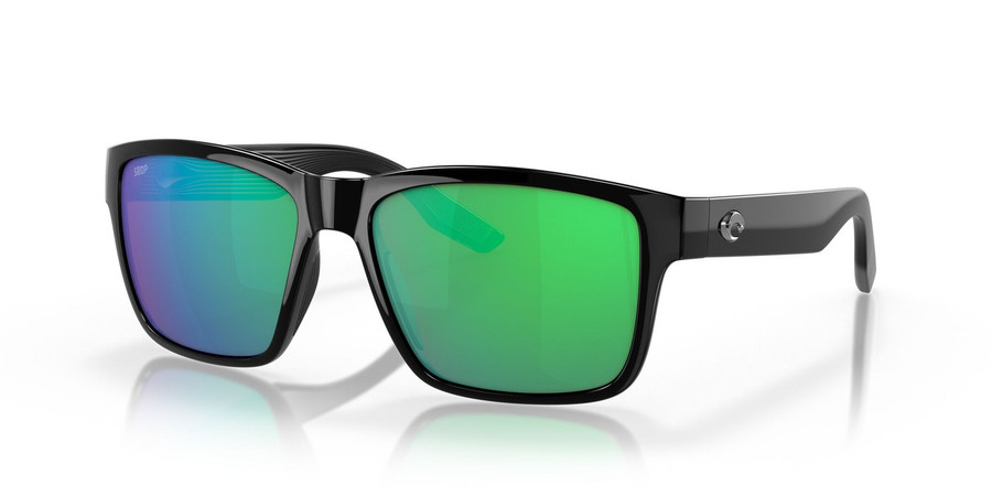 Profile View of Costa Del Mar Paunch Unisex Sunglasses in Black/Polarized Green Mirror 580P 57mm