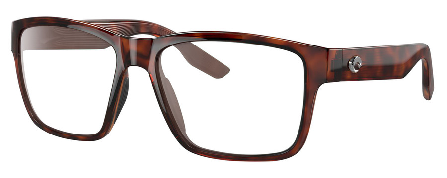 Profile View of Costa Del Mar Paunch Designer Reading Eye Glasses in Amber Brown Tortoise Havana Unisex Square Full Rim Acetate 57 mm