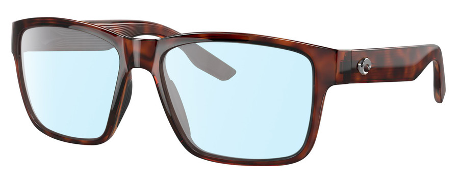 Profile View of Costa Del Mar Paunch Designer Blue Light Blocking Eyeglasses in Amber Brown Tortoise Havana Unisex Square Full Rim Acetate 57 mm