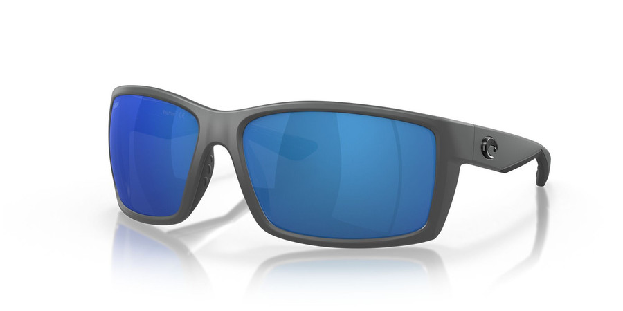 Profile View of Costa Del Mar Reefton Unisex Sunglass Gray Black/Polarized Blue Mirror 580P 64mm