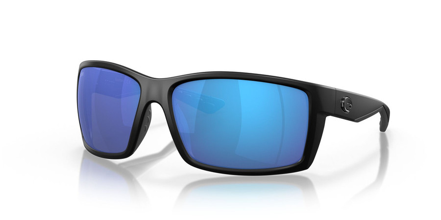 Profile View of Costa Del Mar Reefton Unisex Sunglasses in Black/Polarized Blue Mirror 580G 64mm