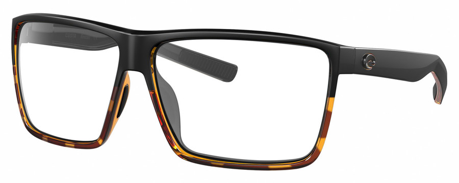 Profile View of Costa Del Mar Rincon Designer Reading Eye Glasses with Custom Cut Powered Lenses in Matte Black Shiny Amber Brown Tortoise Havana Unisex Square Full Rim Acetate 63 mm