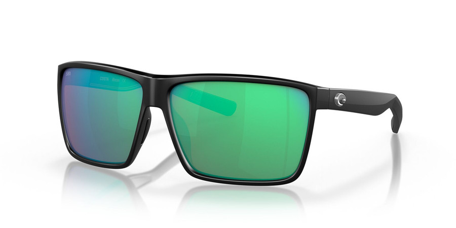 Profile View of Costa Del Mar Rincon Unisex Sunglasses in Black/Polarized Green Mirror 580G 63mm