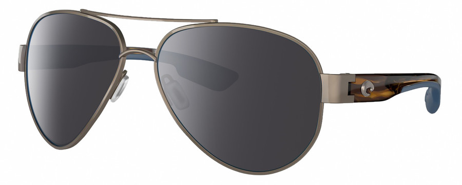 Profile View of Costa Del Mar South Point Designer Polarized Sunglasses with Custom Cut Smoke Grey Lenses in Golden Pearl Brown Tortoise Havana Blue Unisex Pilot Full Rim Metal 59 mm