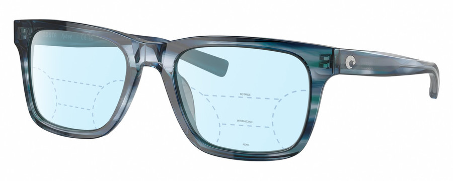 Profile View of Costa Del Mar Tybee Designer Progressive Lens Blue Light Blocking Eyeglasses in Blue Teal Crystal Ocean Currents Unisex Panthos Full Rim Acetate 55 mm