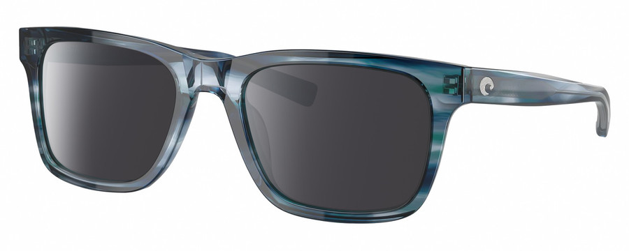 Profile View of Costa Del Mar Tybee Designer Polarized Sunglasses with Custom Cut Smoke Grey Lenses in Blue Teal Crystal Ocean Currents Unisex Panthos Full Rim Acetate 55 mm