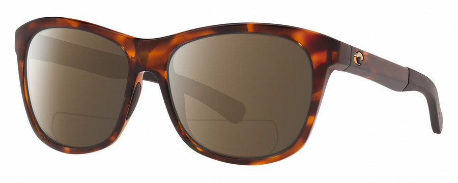 Profile View of Costa Del Mar Vela Designer Polarized Reading Sunglasses with Custom Cut Powered Amber Brown Lenses in Shiny Amber Brown Tortoise Havana Black Unisex Cat Eye Full Rim Acetate 56 mm