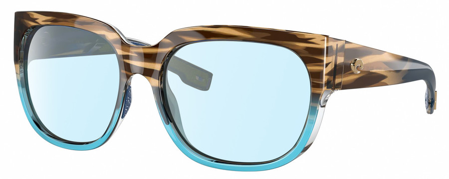 Profile View of Costa Del Mar Waterwoman II Designer Blue Light Blocking Eyeglasses in Shiny Brown Beige Blue Clear Crystal Wahoo Ladies Cat Eye Full Rim Acetate 58 mm
