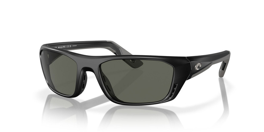 Profile View of Costa Del Mar Whitetip Pro Unisex Sunglass Black/Polarized Gray 580G GLASS 57 mm