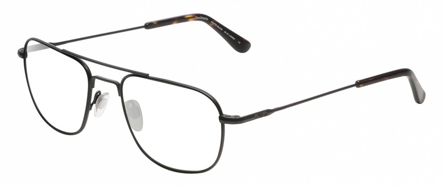 Profile View of American Optical Checkmate Designer Reading Eye Glasses with Custom Cut Powered Lenses in Matte Black Brown Tortoise Havana Unisex Pilot Full Rim Metal 56 mm