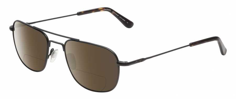 Profile View of American Optical Checkmate Designer Polarized Reading Sunglasses with Custom Cut Powered Amber Brown Lenses in Matte Black Brown Tortoise Havana Unisex Pilot Full Rim Metal 56 mm