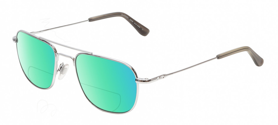 Profile View of American Optical Checkmate Designer Polarized Reading Sunglasses with Custom Cut Powered Green Mirror Lenses in Shiny Silver Grey Unisex Pilot Full Rim Metal 56 mm