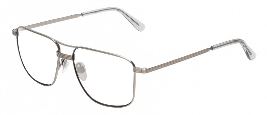 Profile View of American Optical Airman Designer Reading Eye Glasses in Satin Pewter Grey Clear Unisex Pilot Full Rim Metal 56 mm