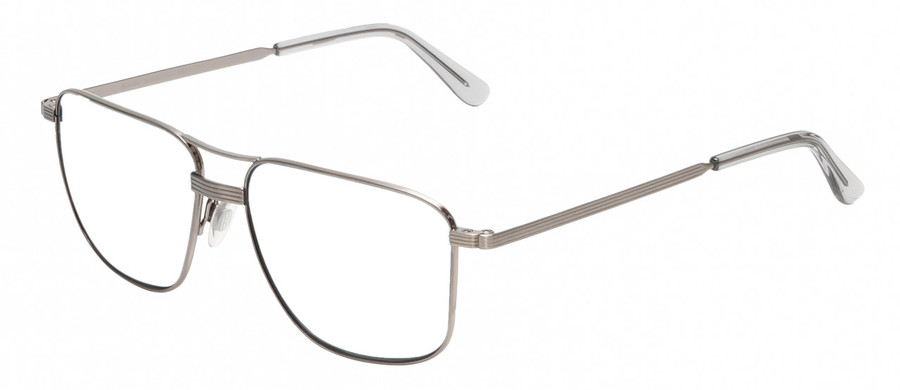 Profile View of American Optical Airman Designer Blue Light Blocking Eyeglasses in Satin Pewter Grey Clear Unisex Pilot Full Rim Metal 56 mm