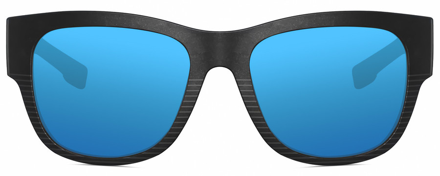 Front View of Costa Del Mar Caleta Unisex Sunglasses Black & Plum Purple/Grey Blue Mirror 55mm