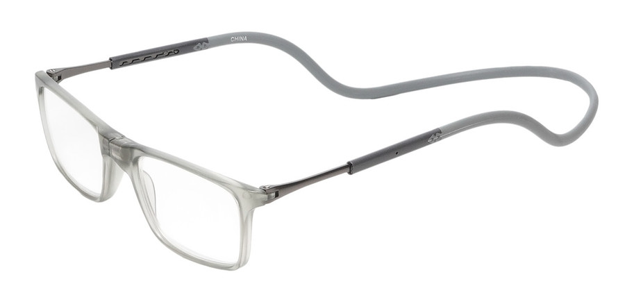 Profile View of Calabria SP02 Snap Magnetic Reading Glasses Crystal Grey Front Connect Adjustable Temples Around Neck Hanging Readers