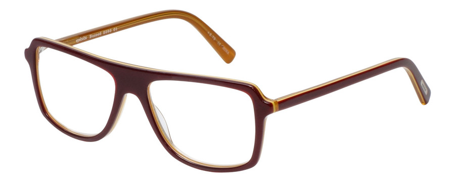 Profile View of Eyebobs Buzzed Designer Bi-Focal Prescription Rx Eyeglasses in Burgundy Red Layer Orange Crystal Unisex Square Full Rim Acetate 52 mm