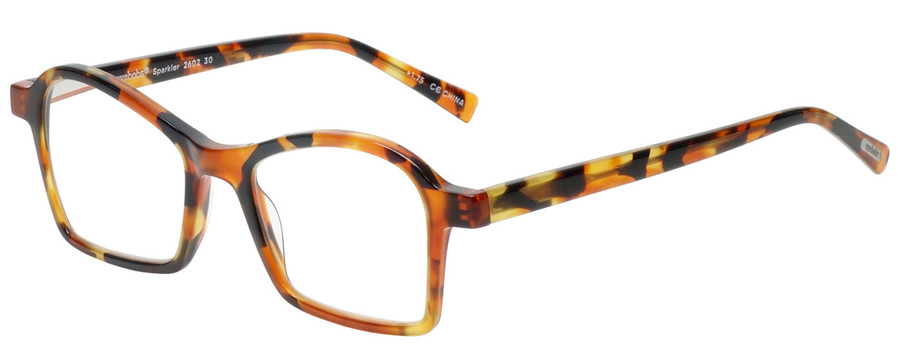 Profile View of Eyebobs Sparkler Designer Bi-Focal Prescription Rx Eyeglasses in Light Tortoise Havana Brown Gold Crystal Ladies Square Full Rim Acetate 49 mm