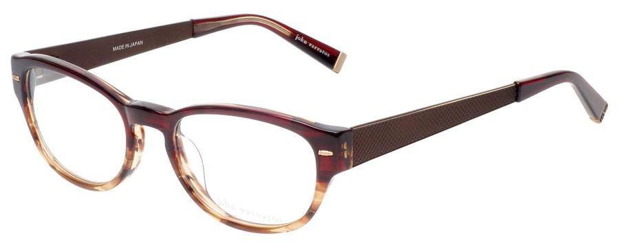 Profile View of John Varvatos V355-REDWOOD Designer Bi-Focal Prescription Rx Eyeglasses in Brown Tortoise Marble Crystal Fade Unisex Oval Full Rim Acetate 51 mm