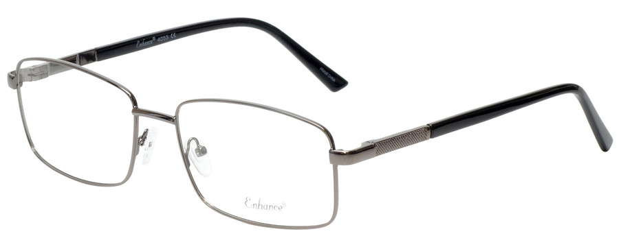Profile View of Enhance EN4053 Designer Single Vision Prescription Rx Eyeglasses in Shiny Gunmetal Silver Mens Rectangle Full Rim Metal 61 mm