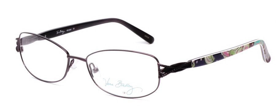 Profile View of Vera Bradley Gail Designer Progressive Lens Prescription Rx Eyeglasses in Purple Pink Blue Flower Heather Ladies Rectangle Full Rim Metal 55 mm