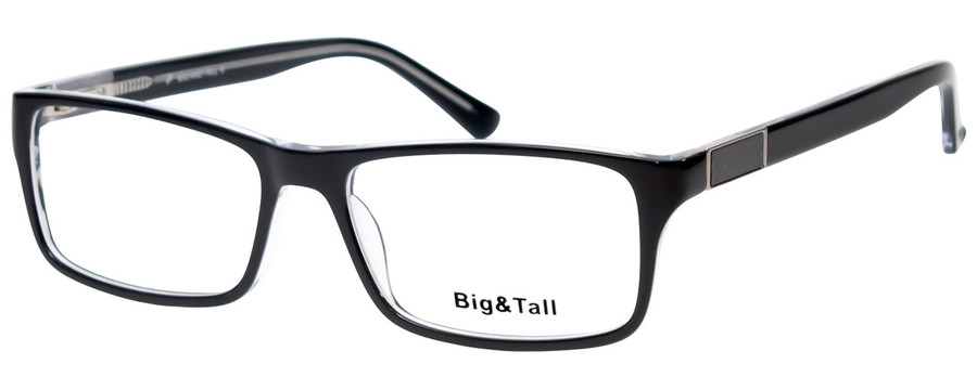 Profile View of Big&Tall 08 Designer Progressive Lens Prescription Rx Eyeglasses in Black Crystal Mens Rectangle Full Rim Acetate 59 mm