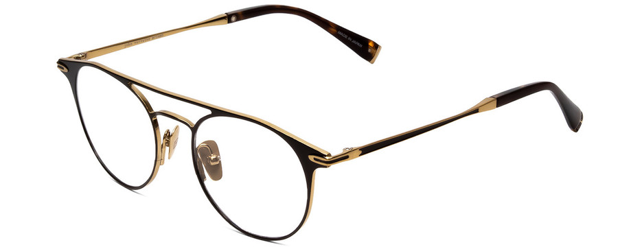 Profile View of John Varvatos V169 Designer Bi-Focal Prescription Rx Eyeglasses in Black Gold Tortoise Ladies Round Full Rim Metal 49 mm