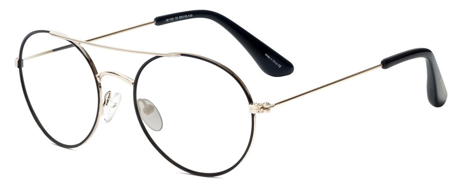 Profile View of Isaac Mizrahi IM103-10 Designer Progressive Lens Prescription Rx Eyeglasses in Black Gold Unisex Aviator Full Rim Metal 55 mm