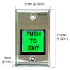 Green with LED Square Request to Exit Button with Timer Delay for Door Access Control, NC, COM and NO Outputs 356-7100 dimensions