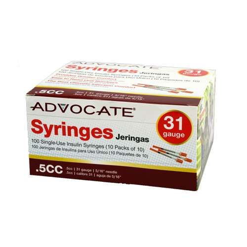 Advocate U-100 Insulin Syringes 31G .5cc 5/16" 100/box