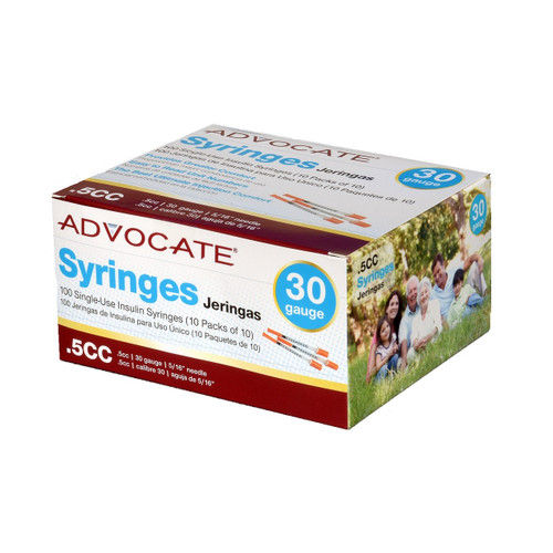 Advocate U-100 Insulin Syringes 30G .5cc 5/16" 100/box