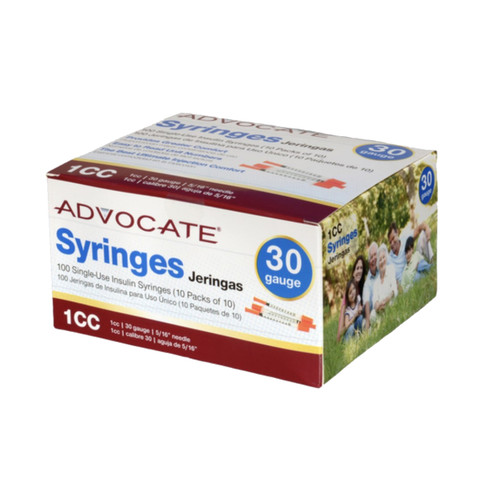 Advocate U-100 Insulin Syringes 30G 1cc 5/16" 100/box