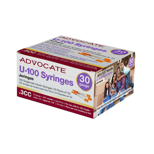Advocate U-100 Insulin Syringes 30G .3cc 1/2" 100/box